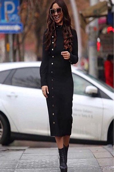 Boydan Boya Çıtçıtlı Elbise