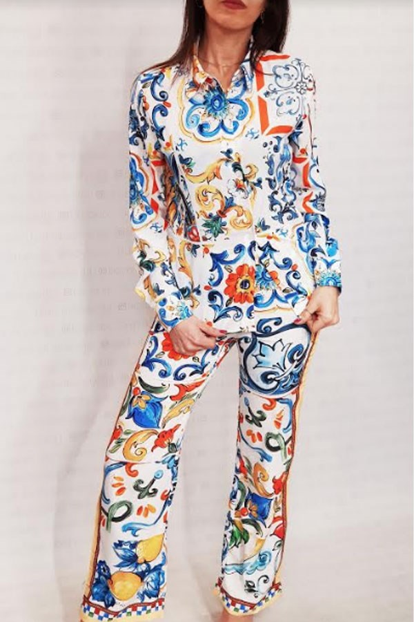 DG Model Desenli Bluz Pantalon Takım