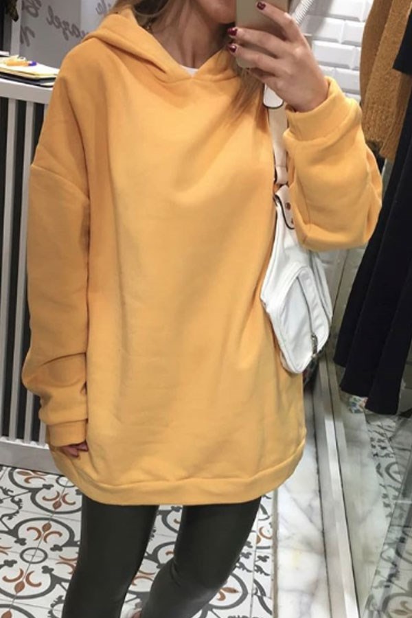 Kapşonlu Salaş Sarı Sweatshirt