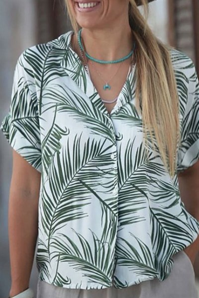 Palmiye Yapraklı Kısa Kollu Gömlek