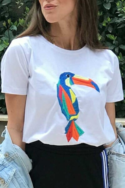 Papağan Nakışlı Tshirt