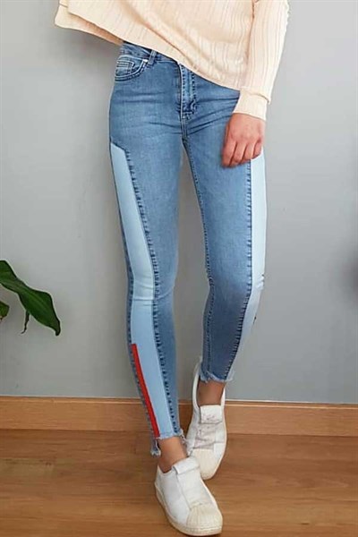 Parçalı Mavi Skinny Jean