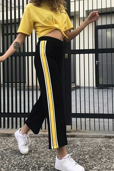 Sarı Şeritli Salaş Midi Pantalon