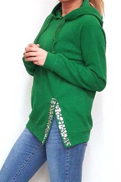 Taşlı Yeşil Sweatshirt