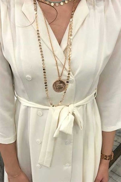 Vintage Düğme Detaylı Krem Elbise