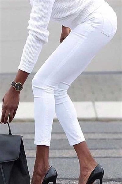 Yüksek Bel Beyaz Skinny Jean