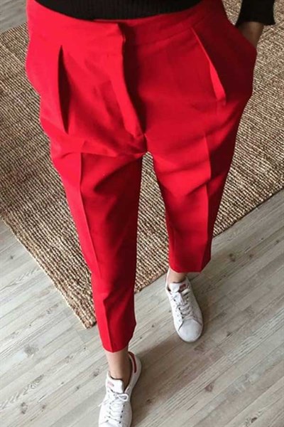 Yüksek Bel Kırmızı Havuç Pantalon