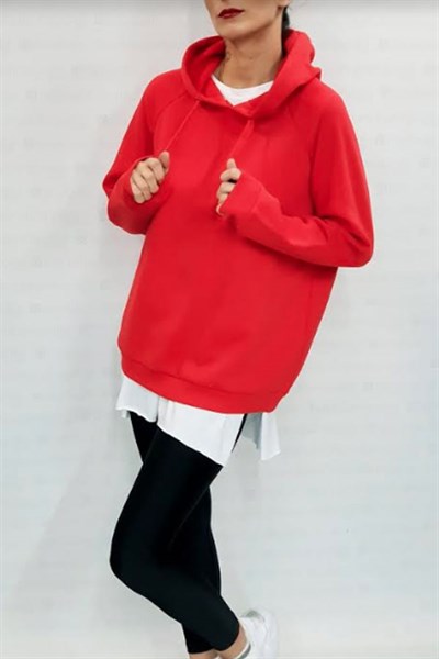 Kapşonlu Basic Kırmızı Sweatshirt