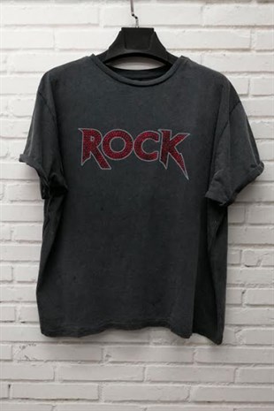 Kırmızı Taşlı Rock Tshirt