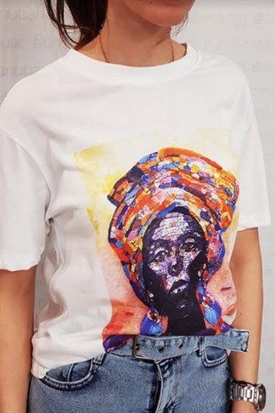 Mozaik Renkli Zenci Kız Tshirt