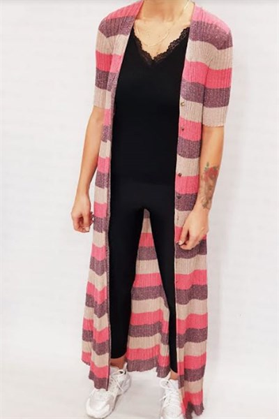 Simli Renkli Önden Düğmeli Triko Elbise