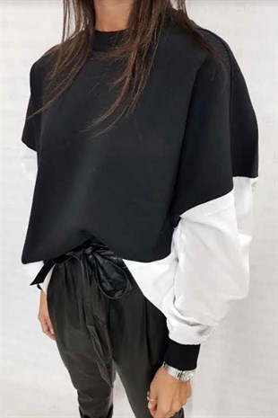 Siyah Beyaz Çift Renkli Sweatshirt