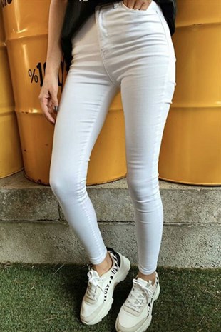 Yüksek Bel Skinny Beyaz Jean