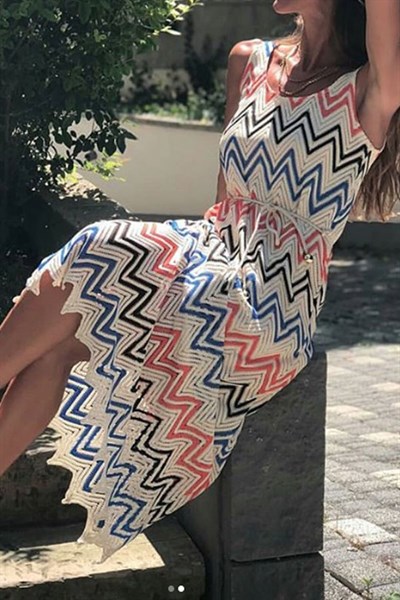 Zigzag Desen Örme Elbise
