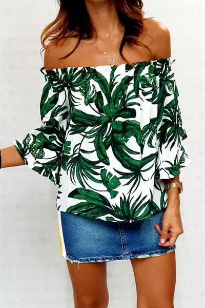 Yeşil Palmiye Yapraklı Madonna Bluz